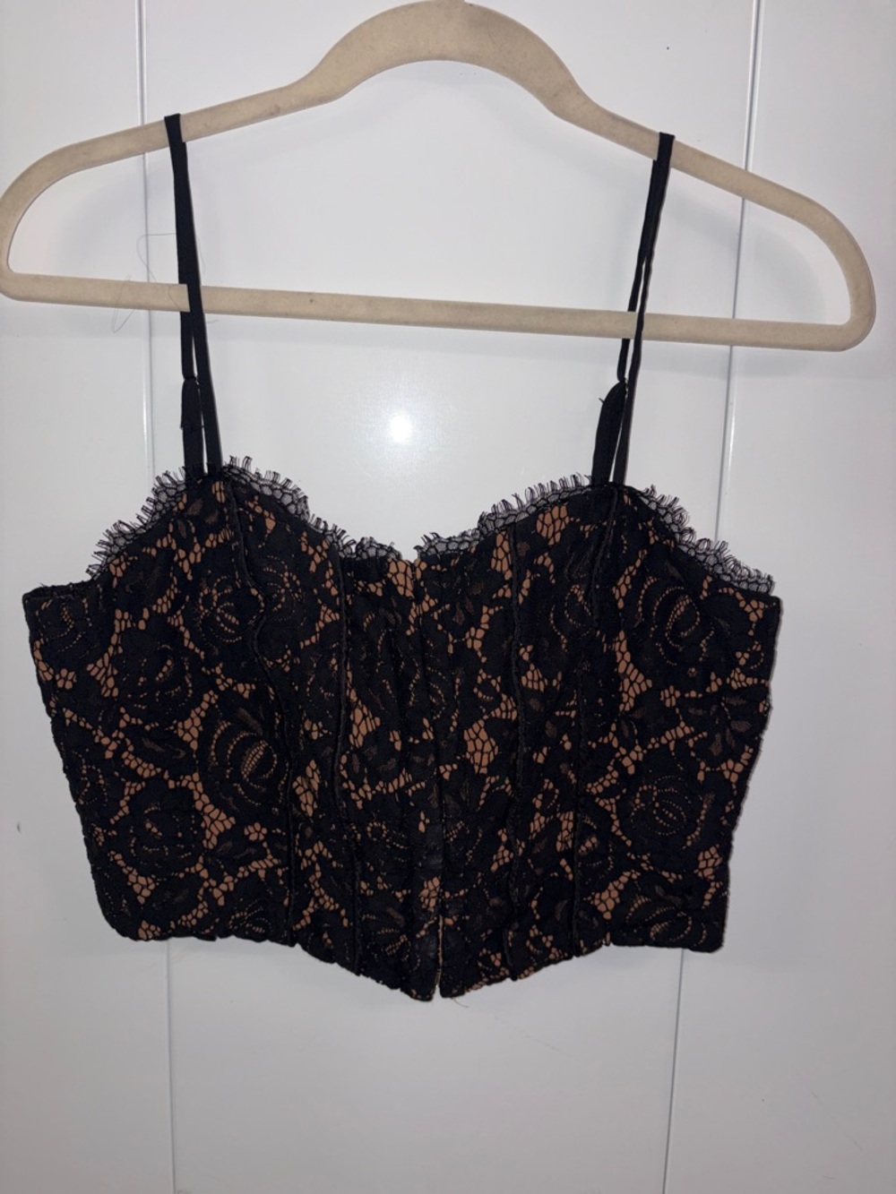 Vici Black Lace Overlay Nude Bustier Crop Top